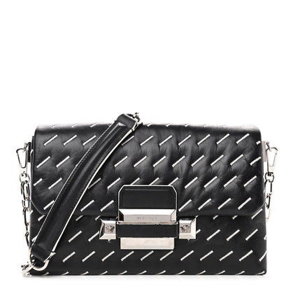 Versace Calfskin Embroidered Chain Shoulder Bag Black White 1 of 9