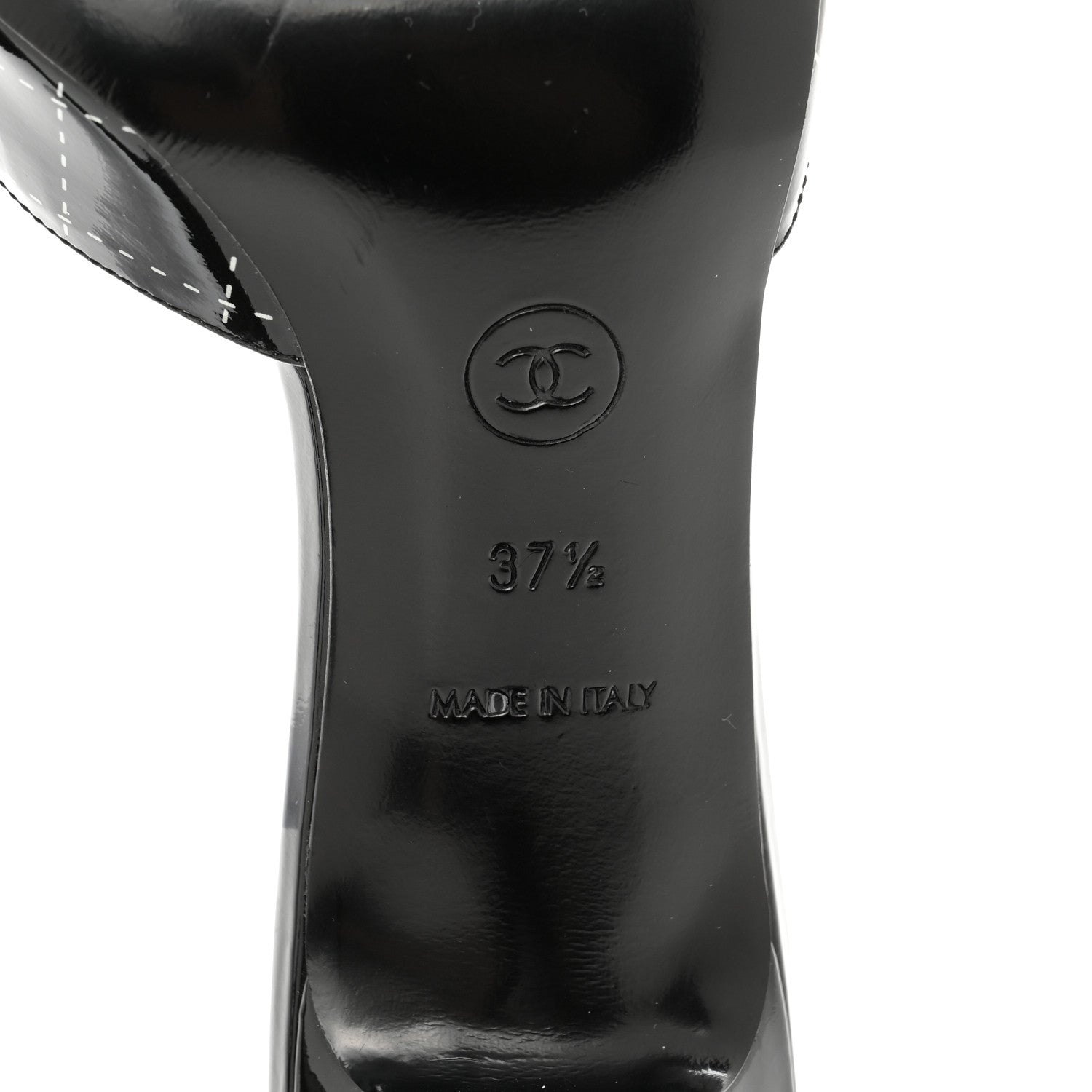 Chanel Patent Printed Mule Sandals 37.5 Black 5 of 10