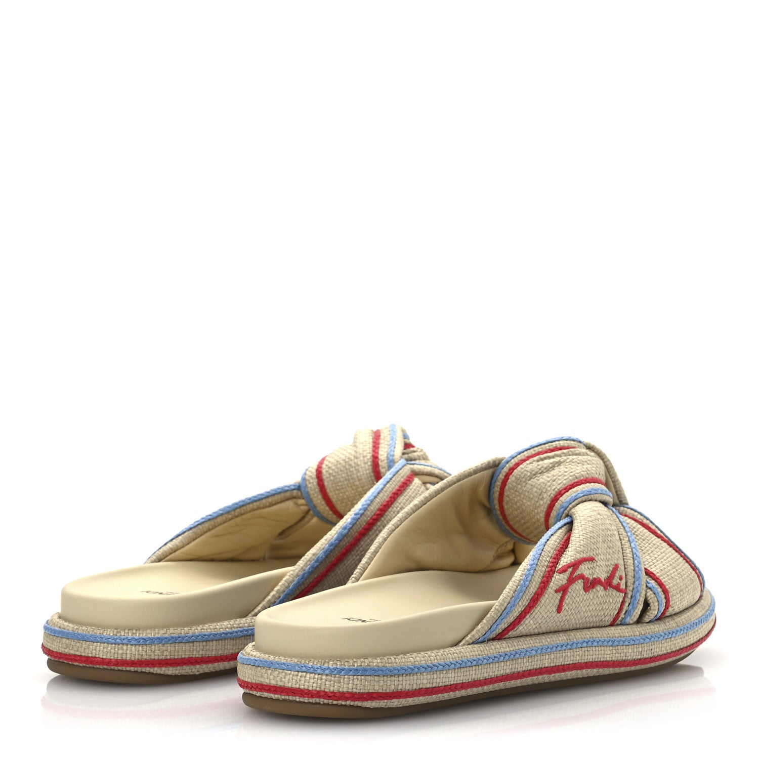 Fendi Raffia Cursive Logo Embroidered Mix Slide Sandals 39 Giallo 5 of 13