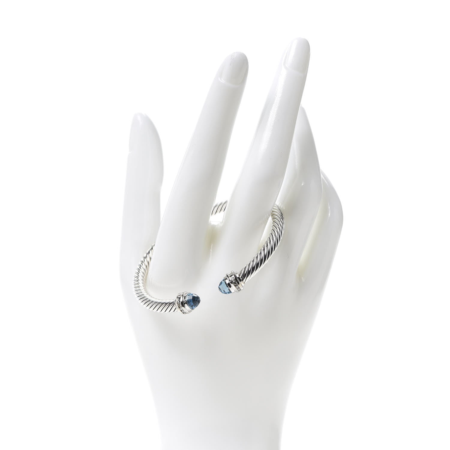 David Yurman Sterling Silver 18K White Gold Diamond Blue Topaz 5mm Cable Classics Bracelet 2 of 5