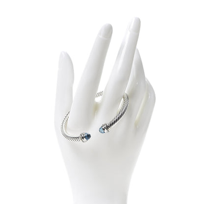 David Yurman Sterling Silver 18K White Gold Diamond Blue Topaz 5mm Cable Classics Bracelet 2 of 5