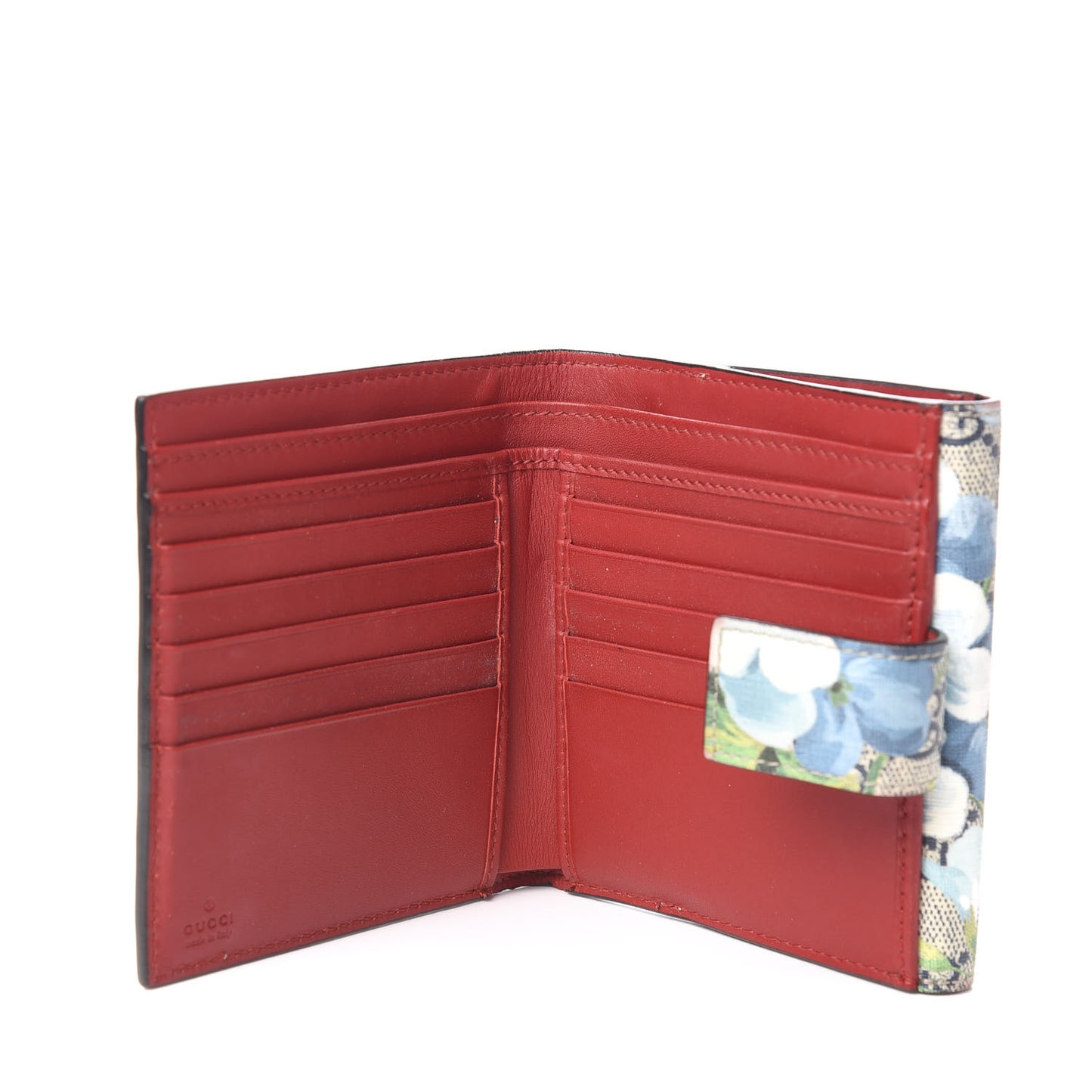GG Supreme Monogram Blooms French Flap Wallet Beige Blue Navy Hibiscus Red