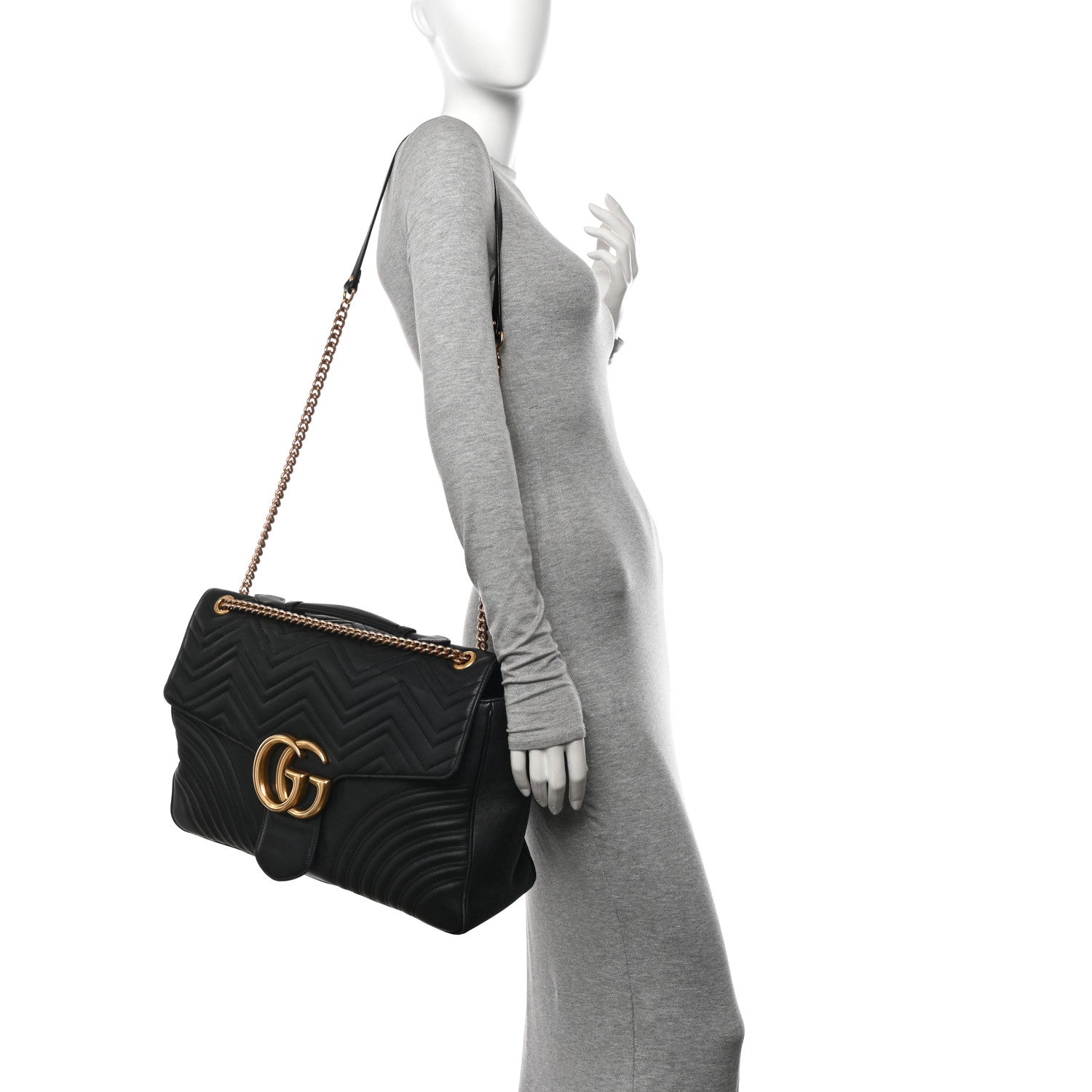 Gucci Calfskin Matelasse Maxi GG Marmont Top Handle Shoulder Bag Black Black 2 of 18
