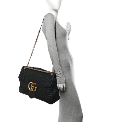 Gucci Calfskin Matelasse Maxi GG Marmont Top Handle Shoulder Bag Black Black 2 of 18