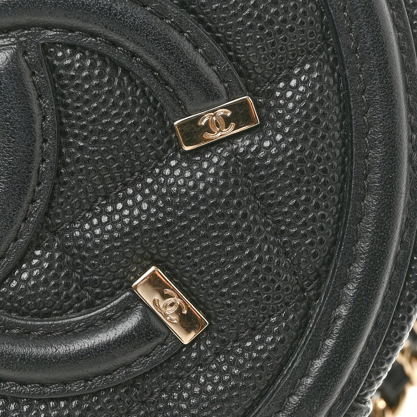 Caviar Quilted Round Filigree Crossbody Black