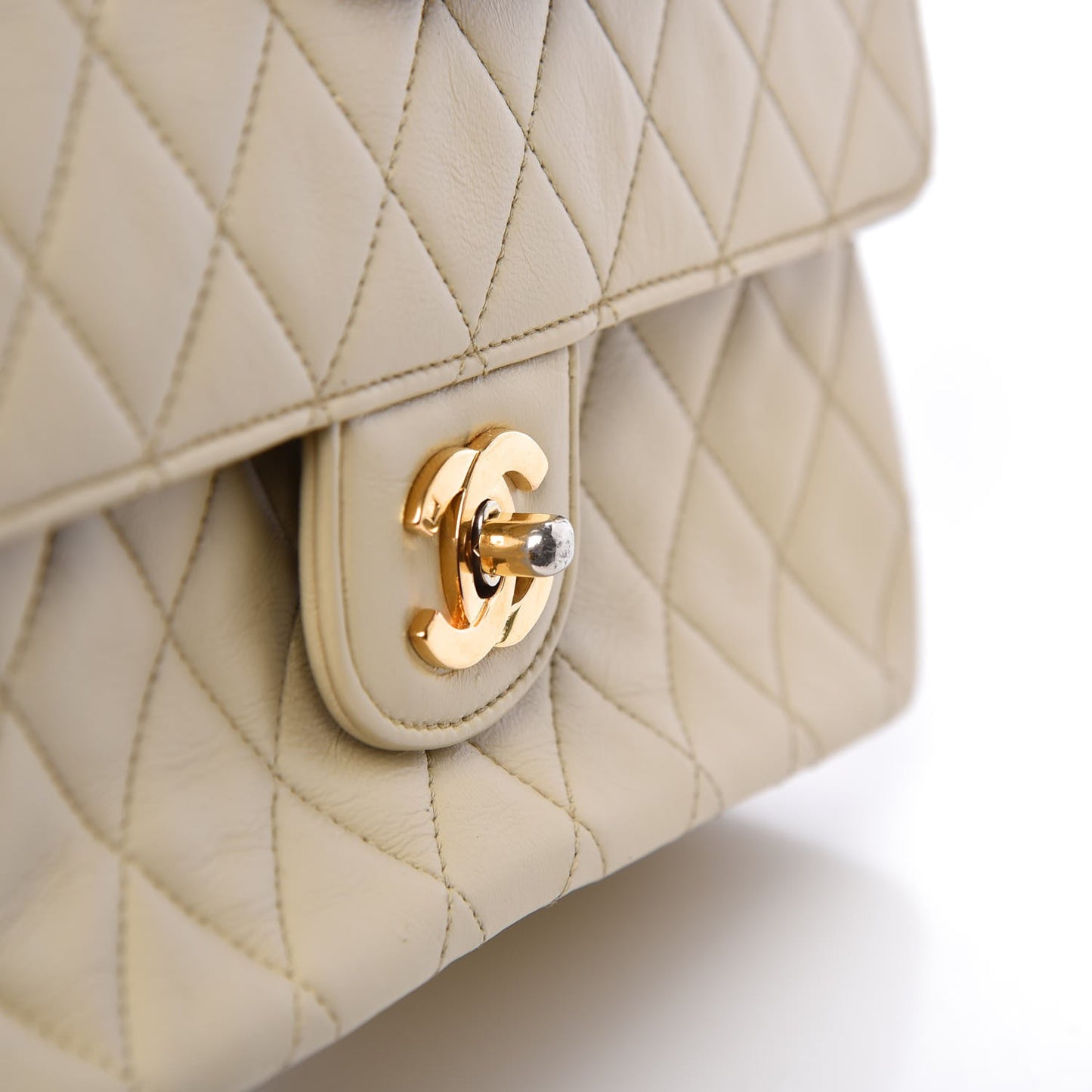 Lambskin Quilted Medium Bijoux Chain Double Flap Beige Clair