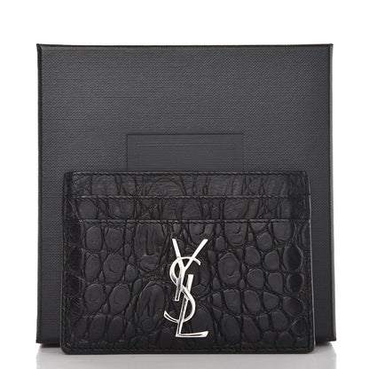 Saint Laurent Calfskin Crocodile Embossed Monogram Credit Card Case Black 8 of 8