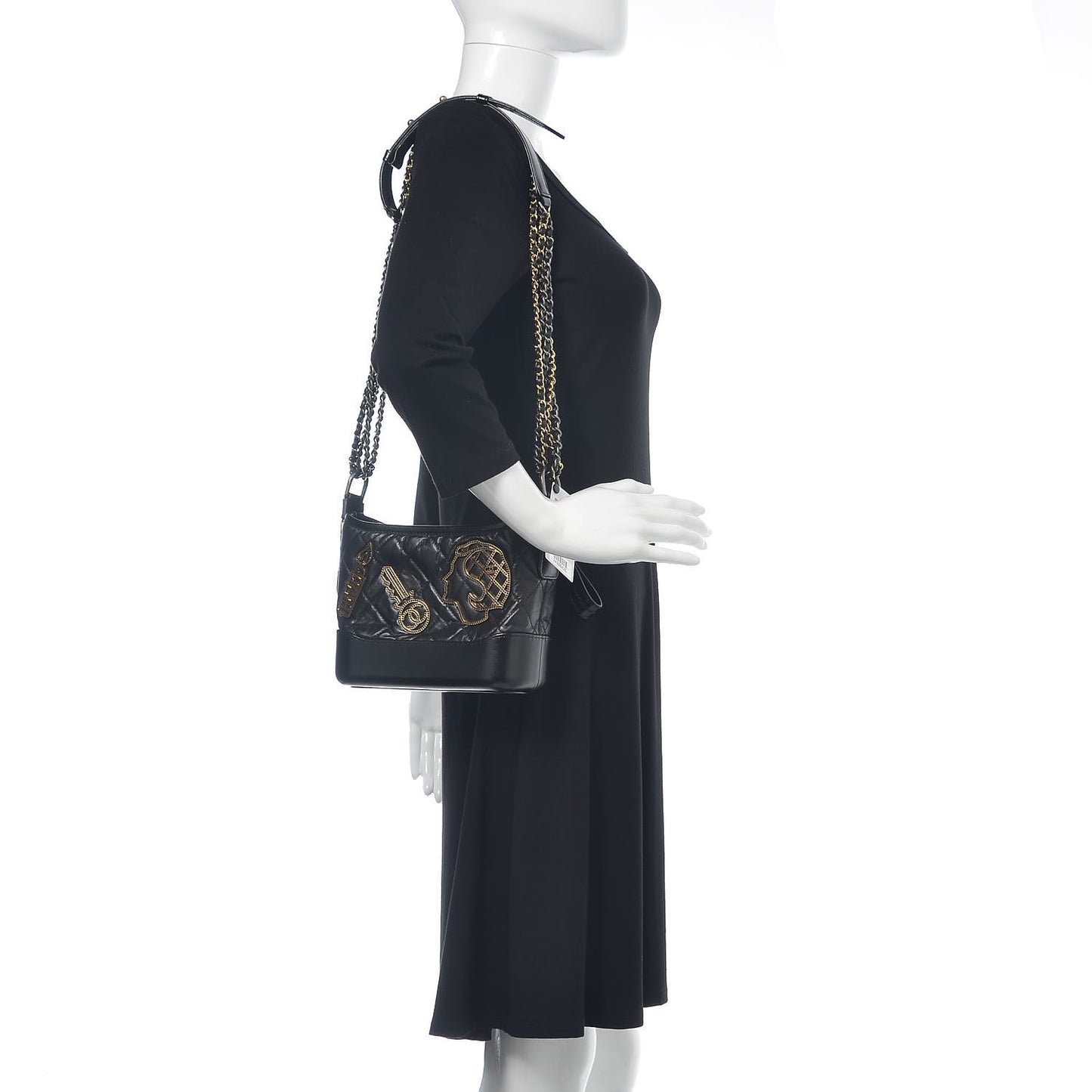 Aged Calfskin Quilted Charms Small Gabrielle Hobo Black