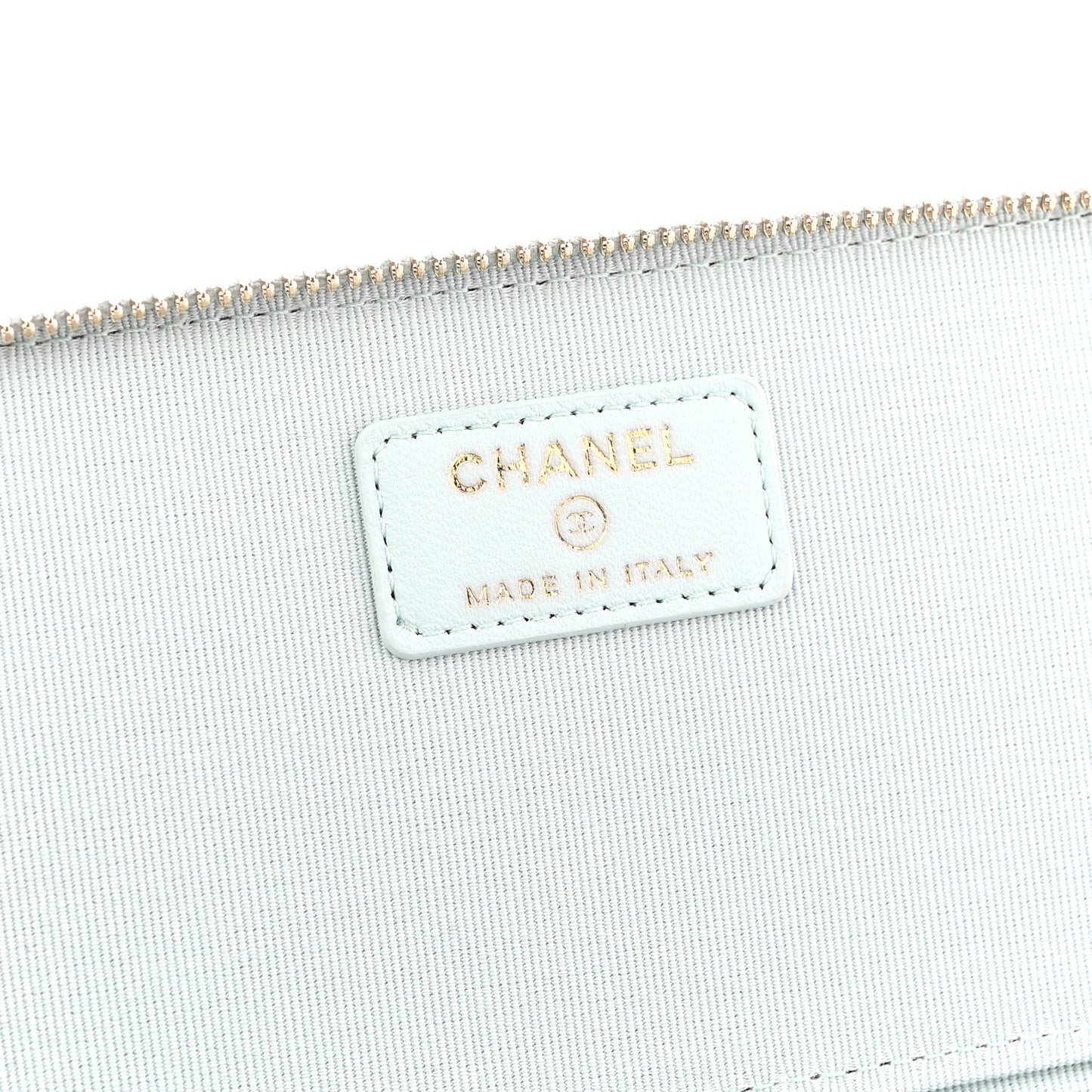 Lambskin Quilted Small Top Handle Vanity Case With Chain Light Blue