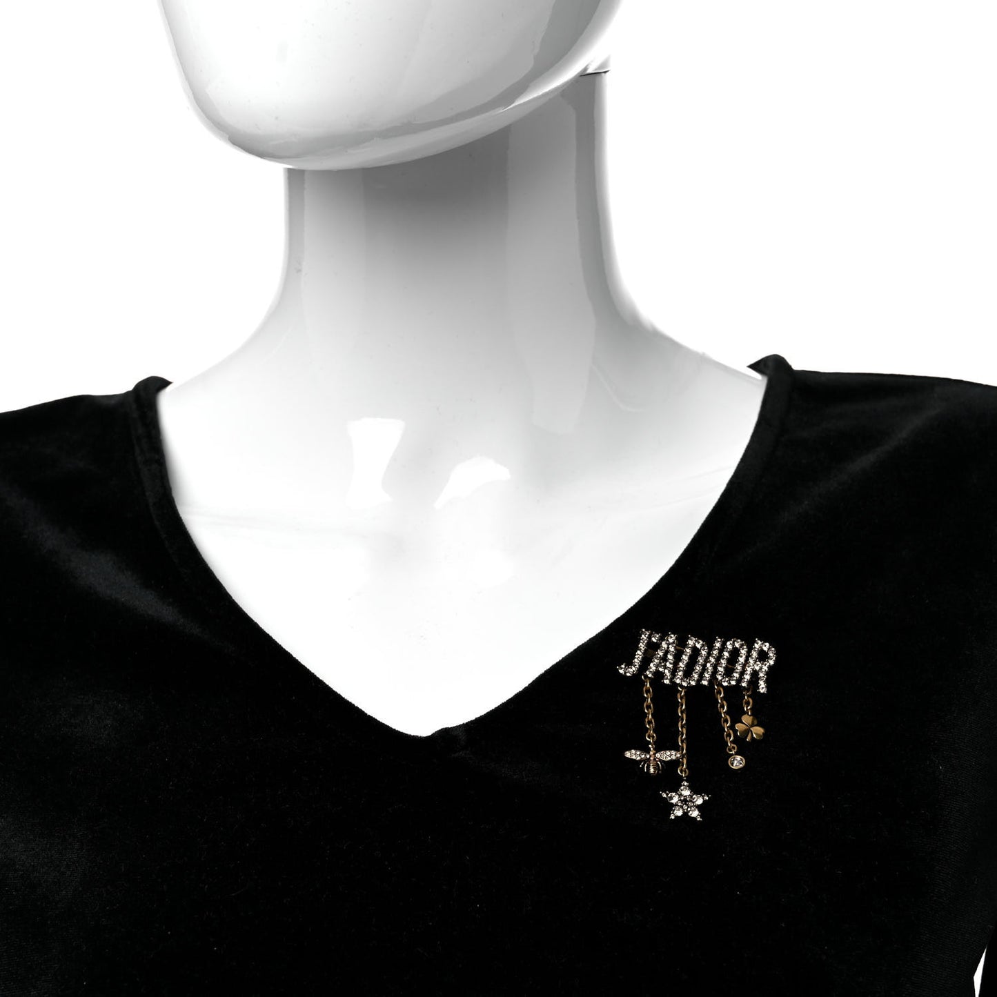 Metal Crystal J'Adior Logo Brooch Aged Gold
