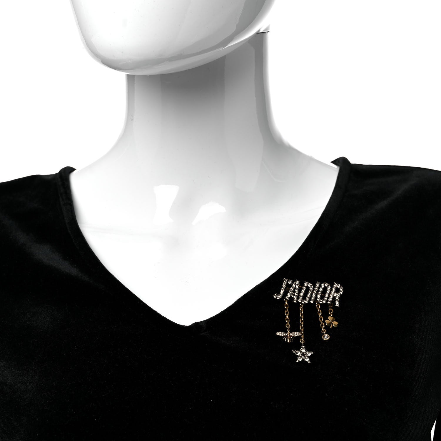 Christian Dior Metal Crystal J'Adior Logo Brooch Aged Gold 2 of 4