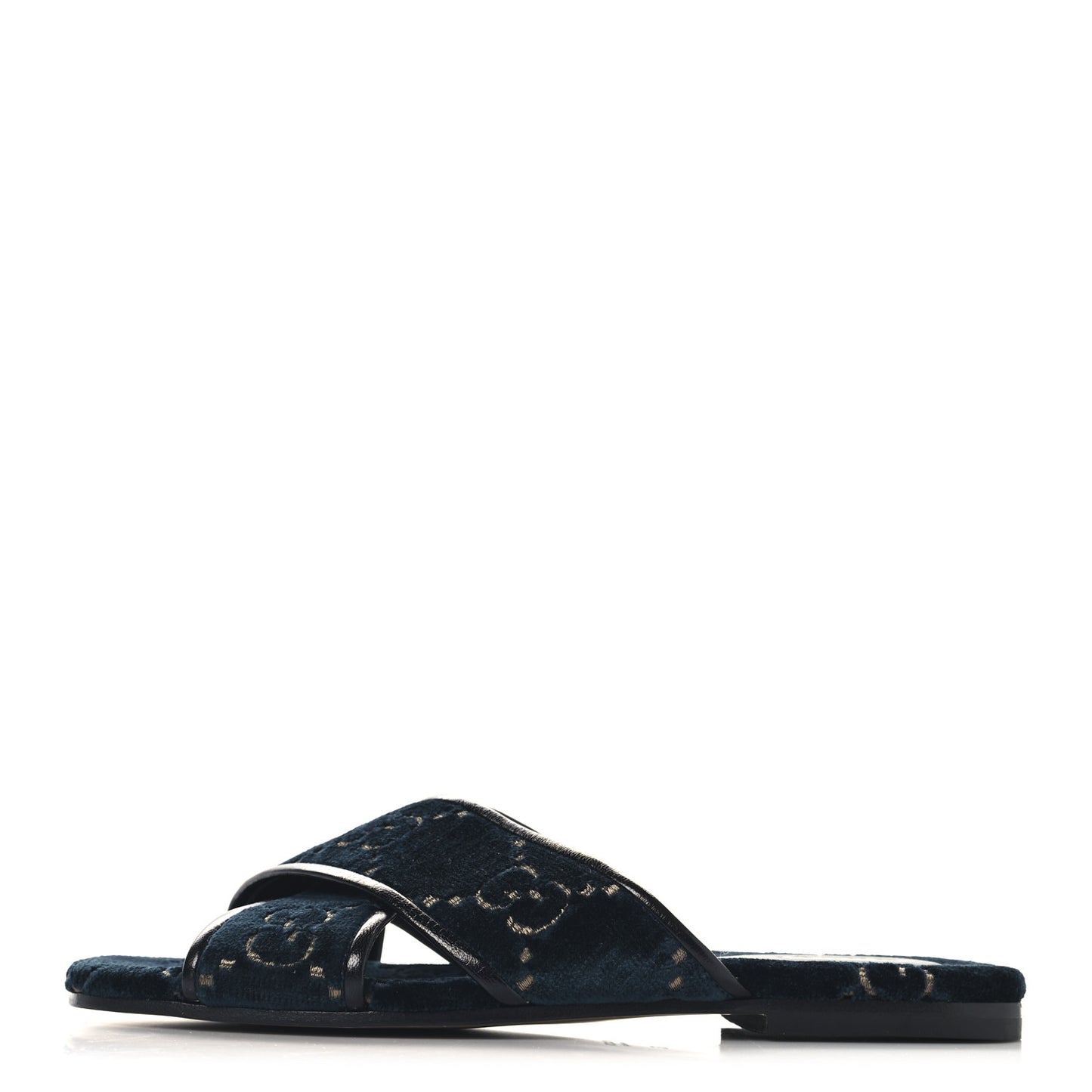 Velvet GG Monogram Womens Criss Cross Slide Sandals 36 Blue Beige Black