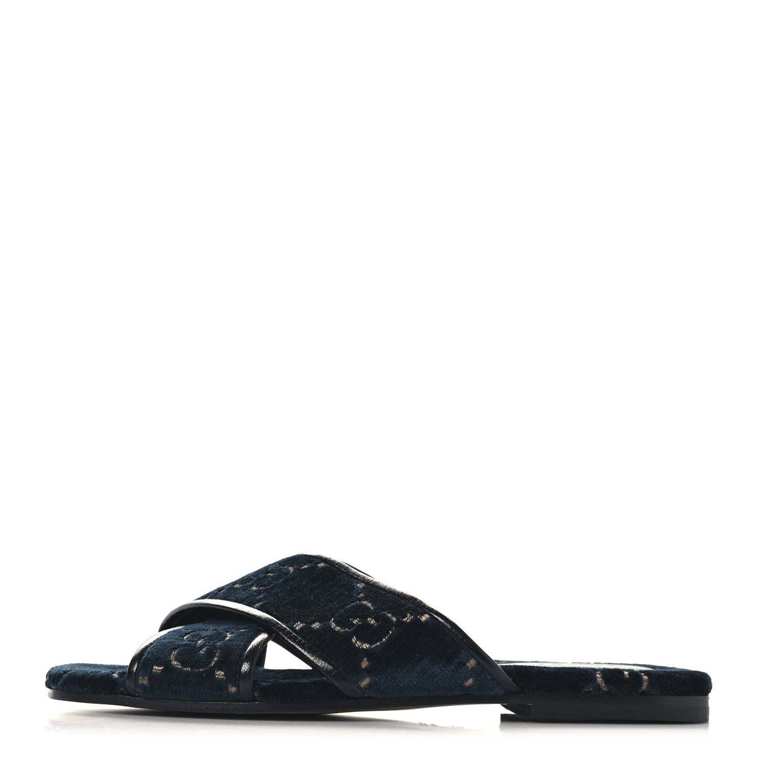 Gucci Velvet GG Monogram Womens Criss Cross Slide Sandals 36 Blue Beige Black 1 of 9