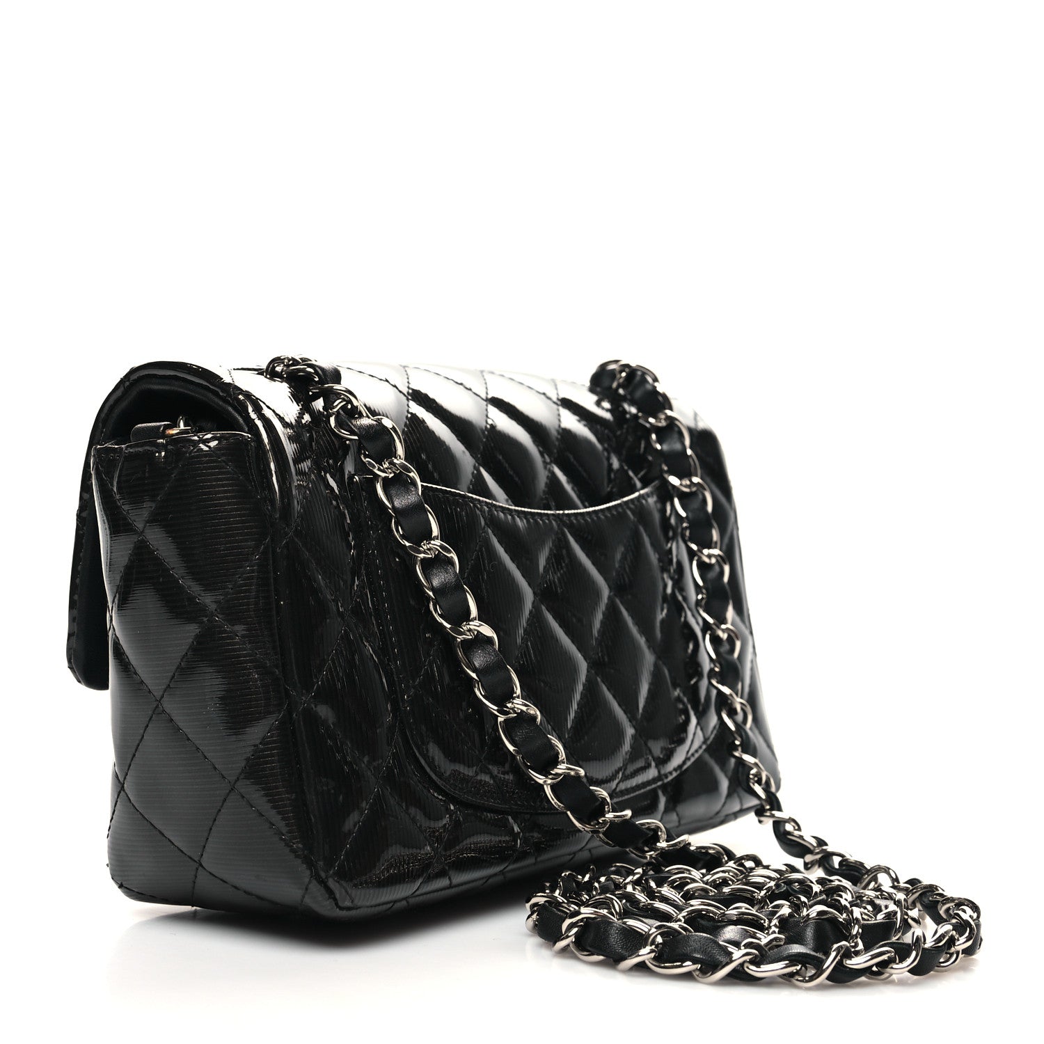 Chanel Striated Patent Quilted Mini Rectangular Flap Black 3 of 10