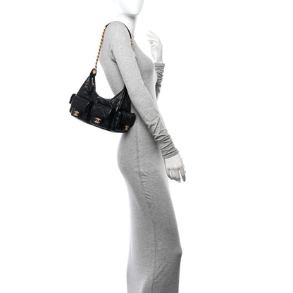 Chanel Shiny Lambskin Quilted Trendy Pockets Hobo Black 3 of 10