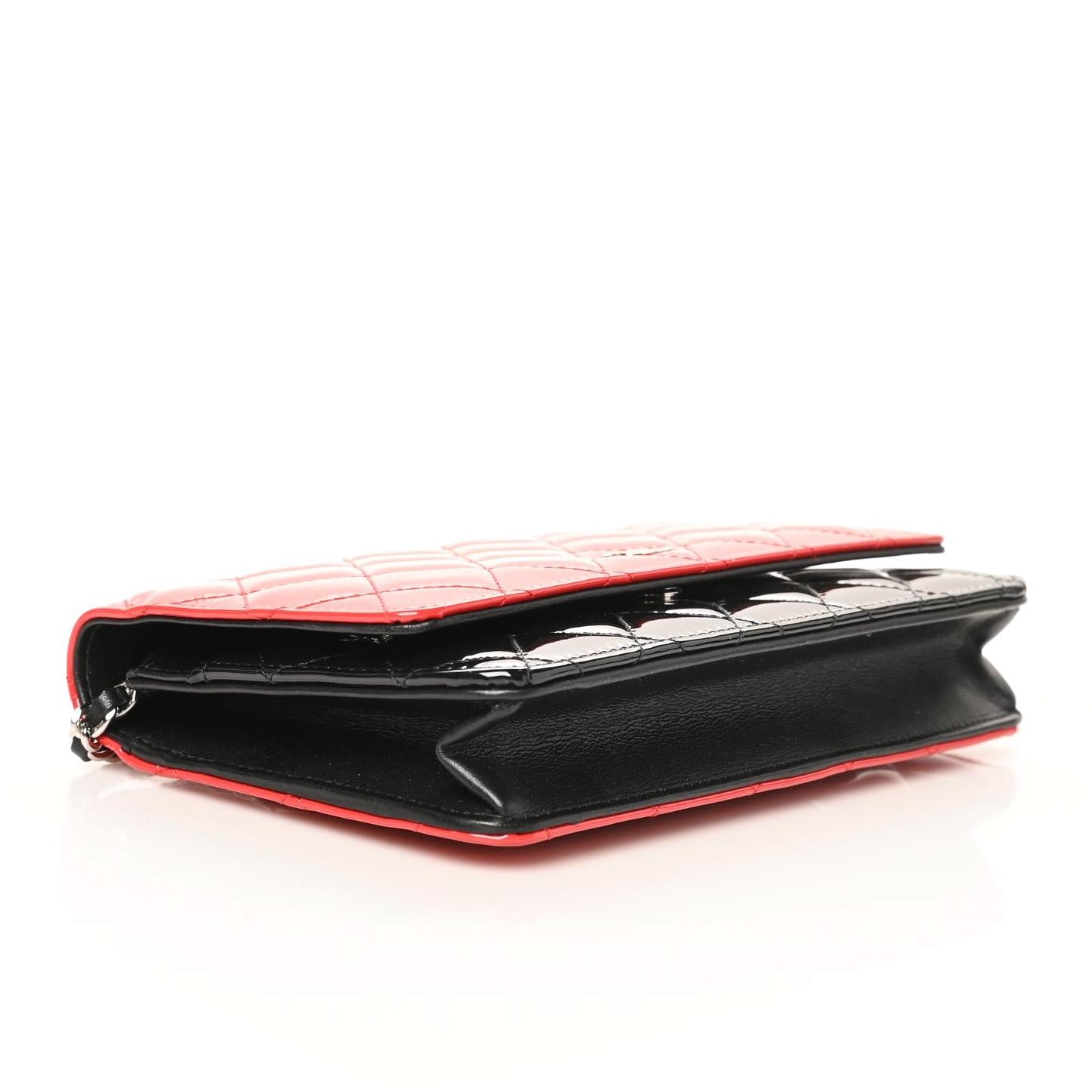 Chanel Patent Quilted Bi-Color Wallet On Chain WOC Red Black 3 of 9