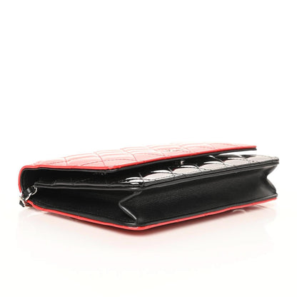 Chanel Patent Quilted Bi-Color Wallet On Chain WOC Red Black 3 of 9