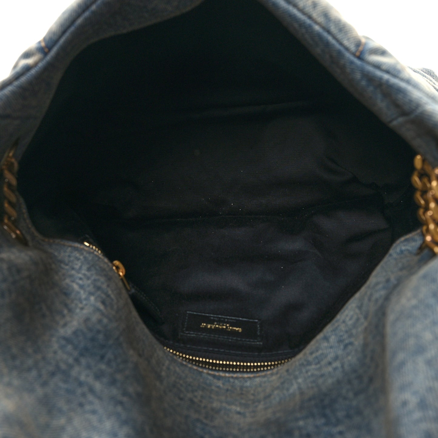 Denim Quilted Medium Loulou Puffer Monogram Chain Satchel Blue Cinnamon