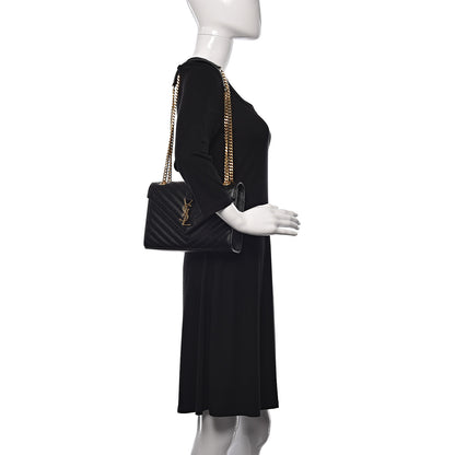 Saint Laurent Grain De Poudre Matelasse Chevron Medium Monogram Satchel Black 2 of 11