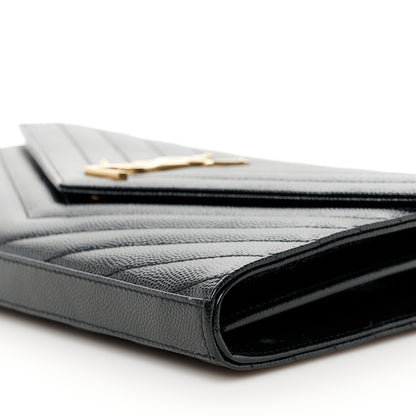 Saint Laurent Grain De Poudre Matelasse Chevron Monogram Chain Wallet Black 10 of 10