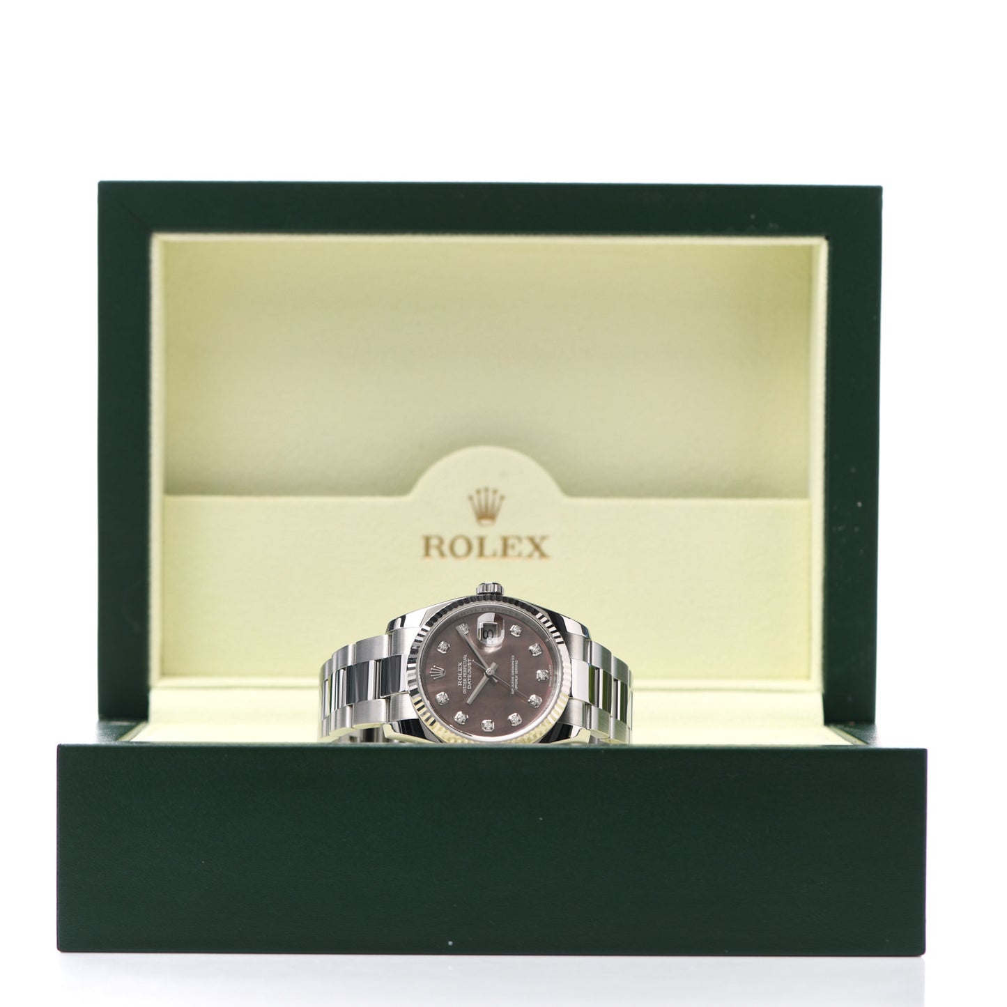 Stainless Steel 18K White Gold Diamond Black Mother of Pearl 36mm Oyster Perpetual Datejust Watch 116234