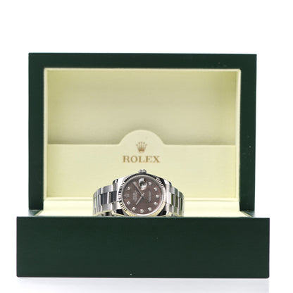 Rolex Stainless Steel 18K White Gold Diamond Black Mother of Pearl 36mm Oyster Perpetual Datejust Watch 116234 5 of 5