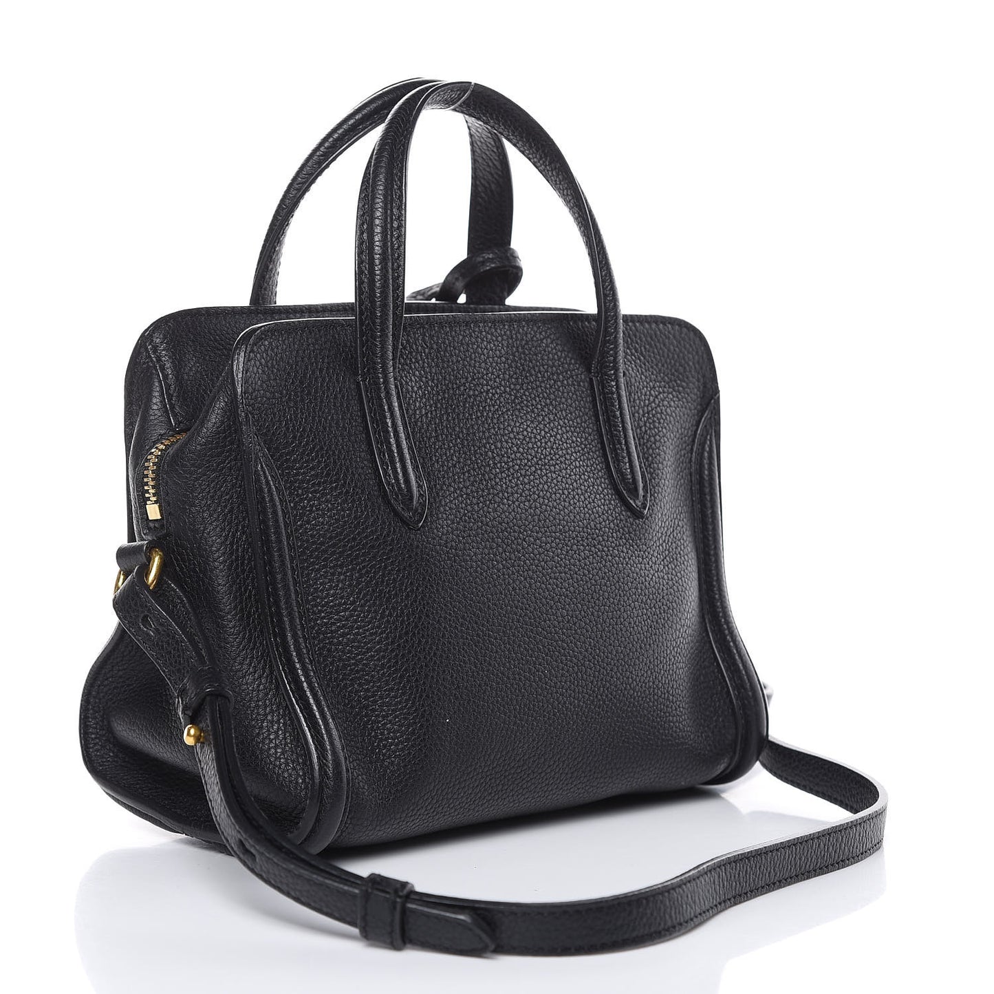 Pebbled Calfskin Mini Padlock Tote Black