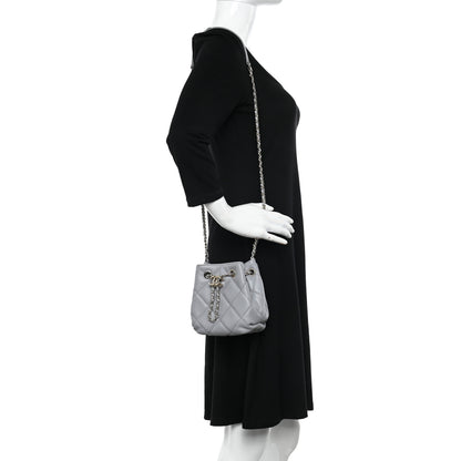 Chanel Lambskin Quilted CC Dweller Drawstring Bucket Bag Light Grey 2 of 11