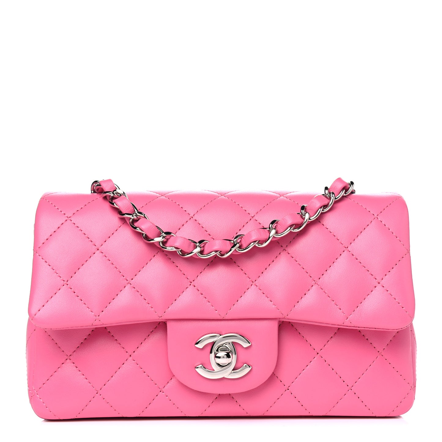 Lambskin Quilted Mini Rectangular Flap Pink