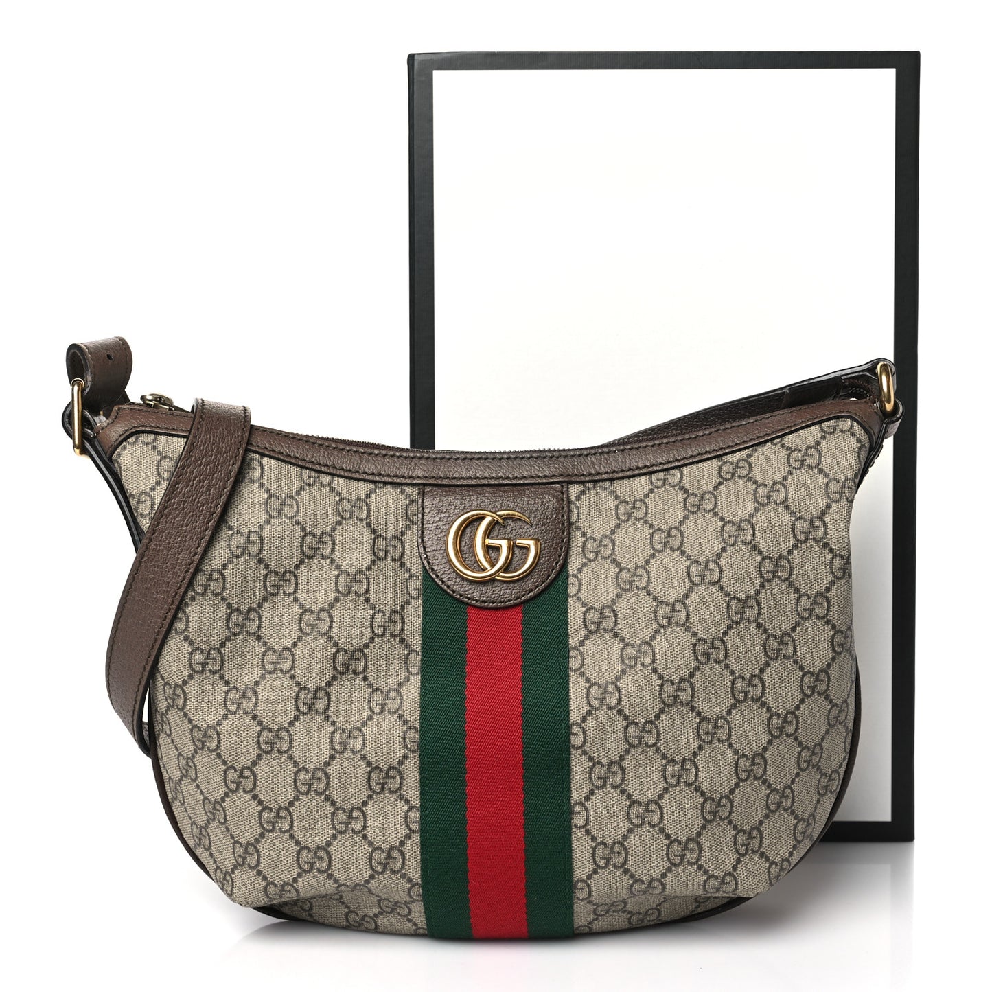 GG Supreme Monogram Web Small Ophidia Half Moon Hobo Brown