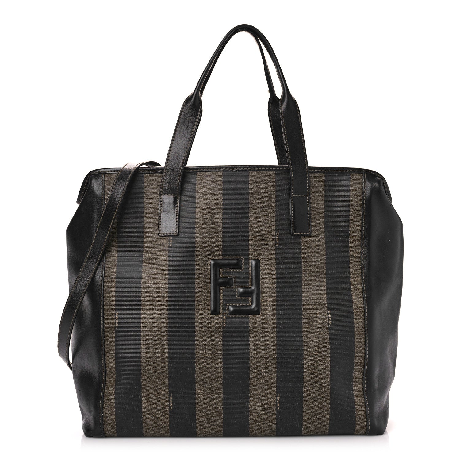 Fendi Calfskin Coated Canvas Pequin Tote Tobacco 1 of 10