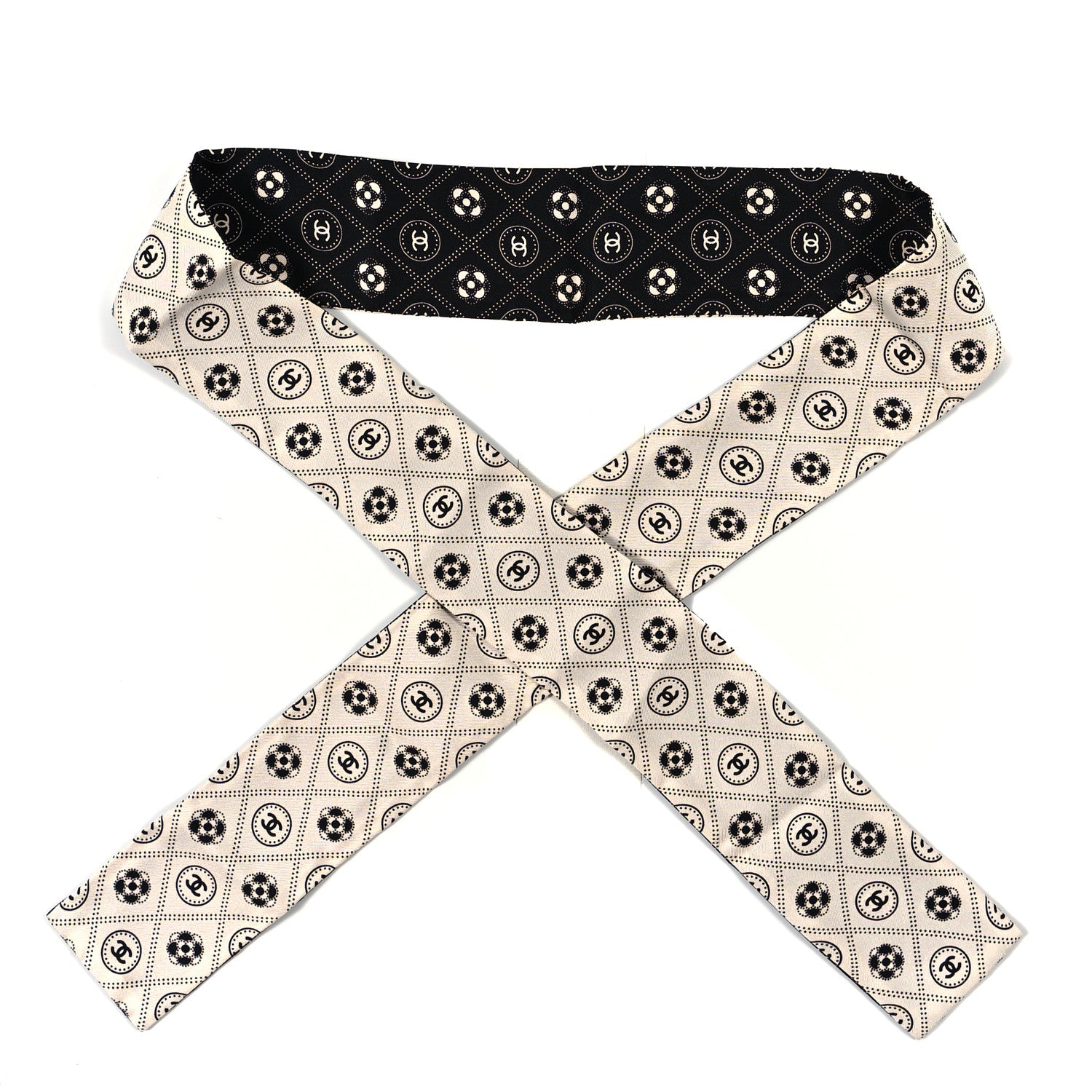 Chanel Silk CC Polka Dot Slim Bandeau Scarf Black Ecru 1 of 3
