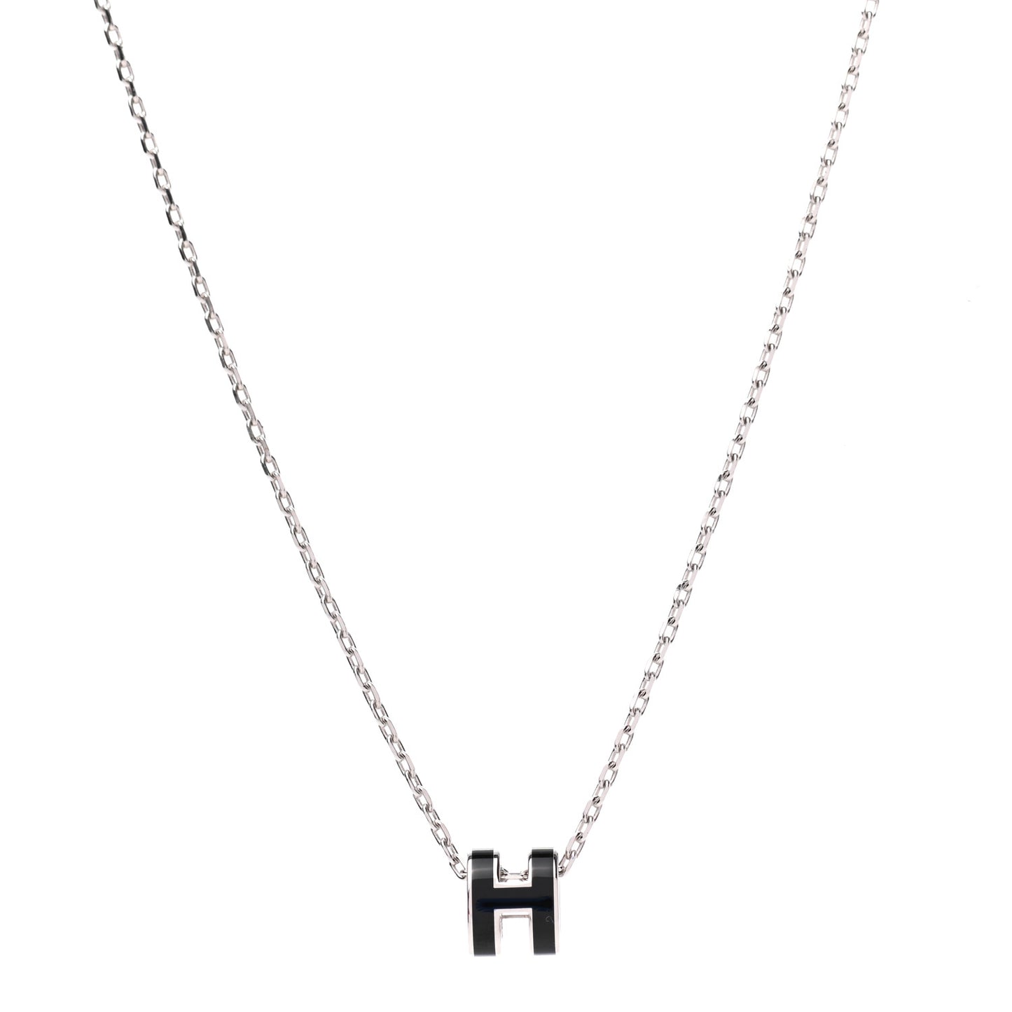 Lacquered Palladium Mini Pop H Pendant Necklace Black