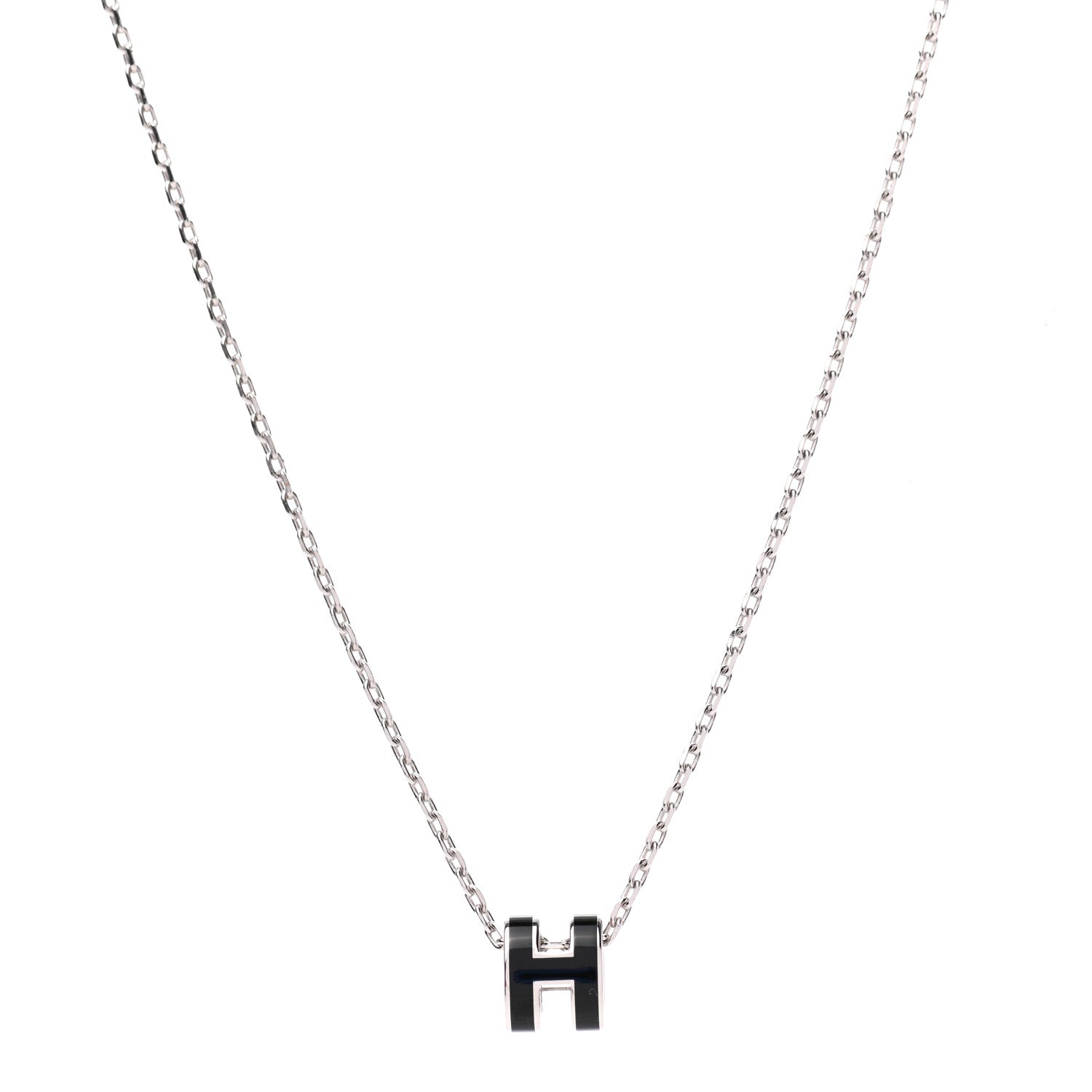 Hermes Lacquered Palladium Mini Pop H Pendant Necklace Black 1 of 7