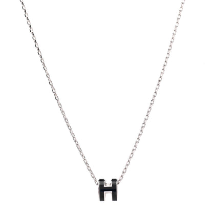 Hermes Lacquered Palladium Mini Pop H Pendant Necklace Black 1 of 7