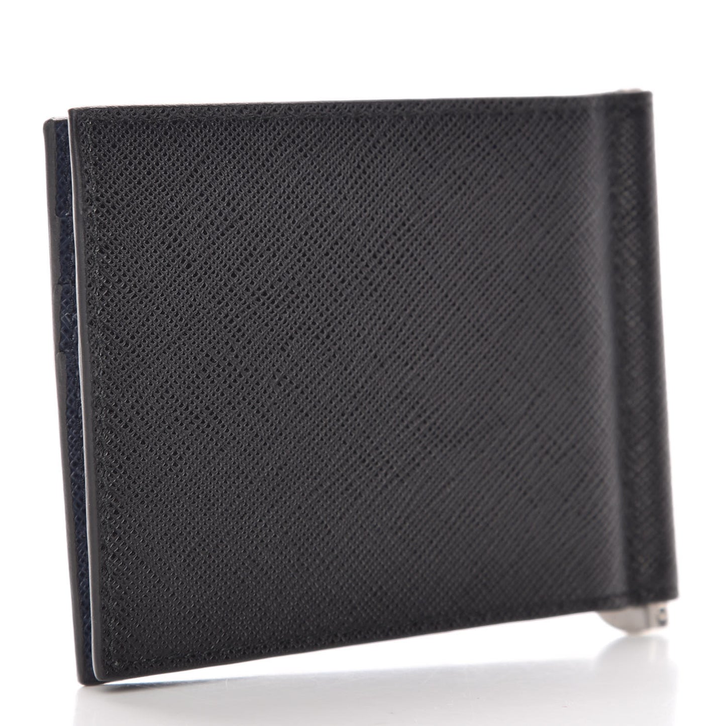 Saffiano Metal Bi-Color Money Clip Bi-Fold Wallet Black Baltico