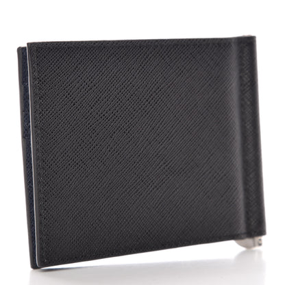 Prada Saffiano Metal Bi-Color Money Clip Bi-Fold Wallet Black Baltico 3 of 8