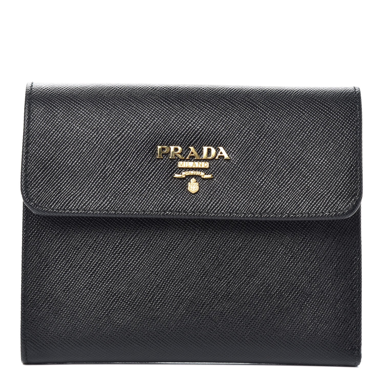 Prada Saffiano Metal Flap Wallet Black 1 of 7