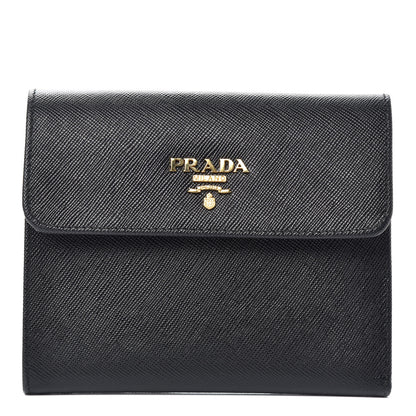 Prada Saffiano Metal Flap Wallet Black 1 of 7