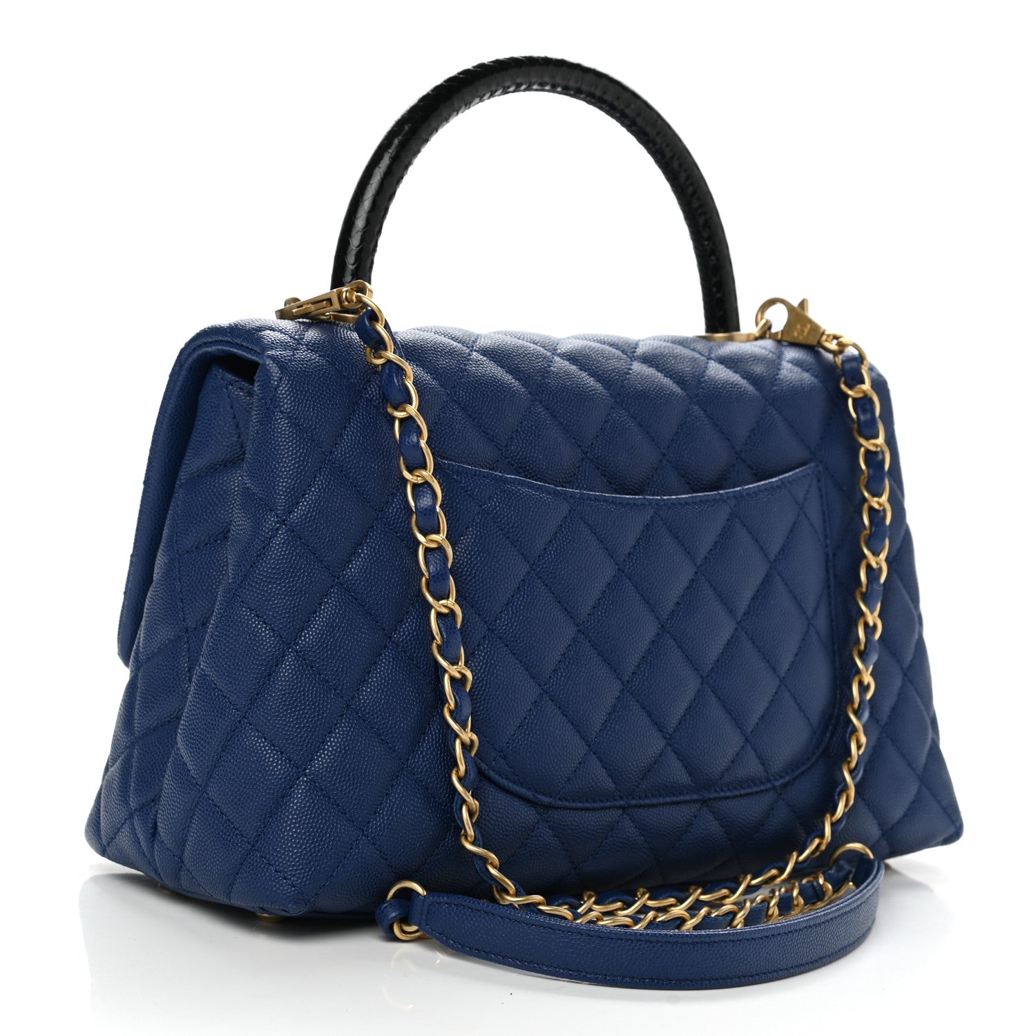 Chanel Caviar Elaphe Quilted Small Coco Handle Flap Dark Blue 3 of 11