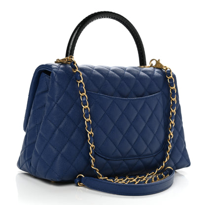 Chanel Caviar Elaphe Quilted Small Coco Handle Flap Dark Blue 3 of 11