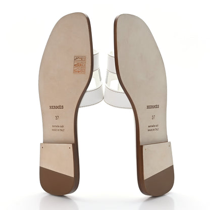 Hermes Box Calfskin Oran Sandals 37 White 5 of 9