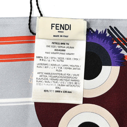 Fendi Silk Fox Fur Monster Wrappy Scarf Blue Multicolor 4 of 4