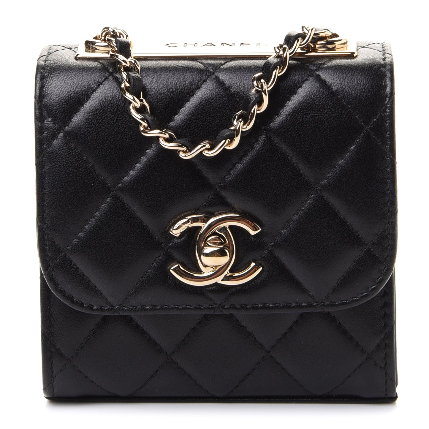 Lambskin Quilted Mini Trendy CC Chain Wallet Black