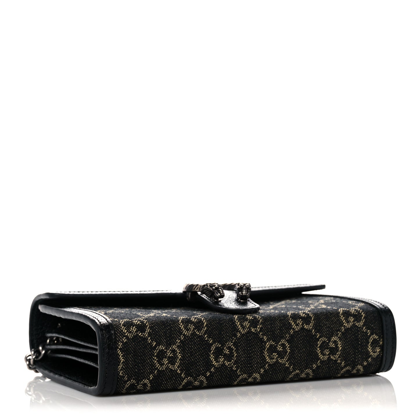 Jacquard Black Denim GG Monogram Mini Dionysus Chain Wallet Black Ivory