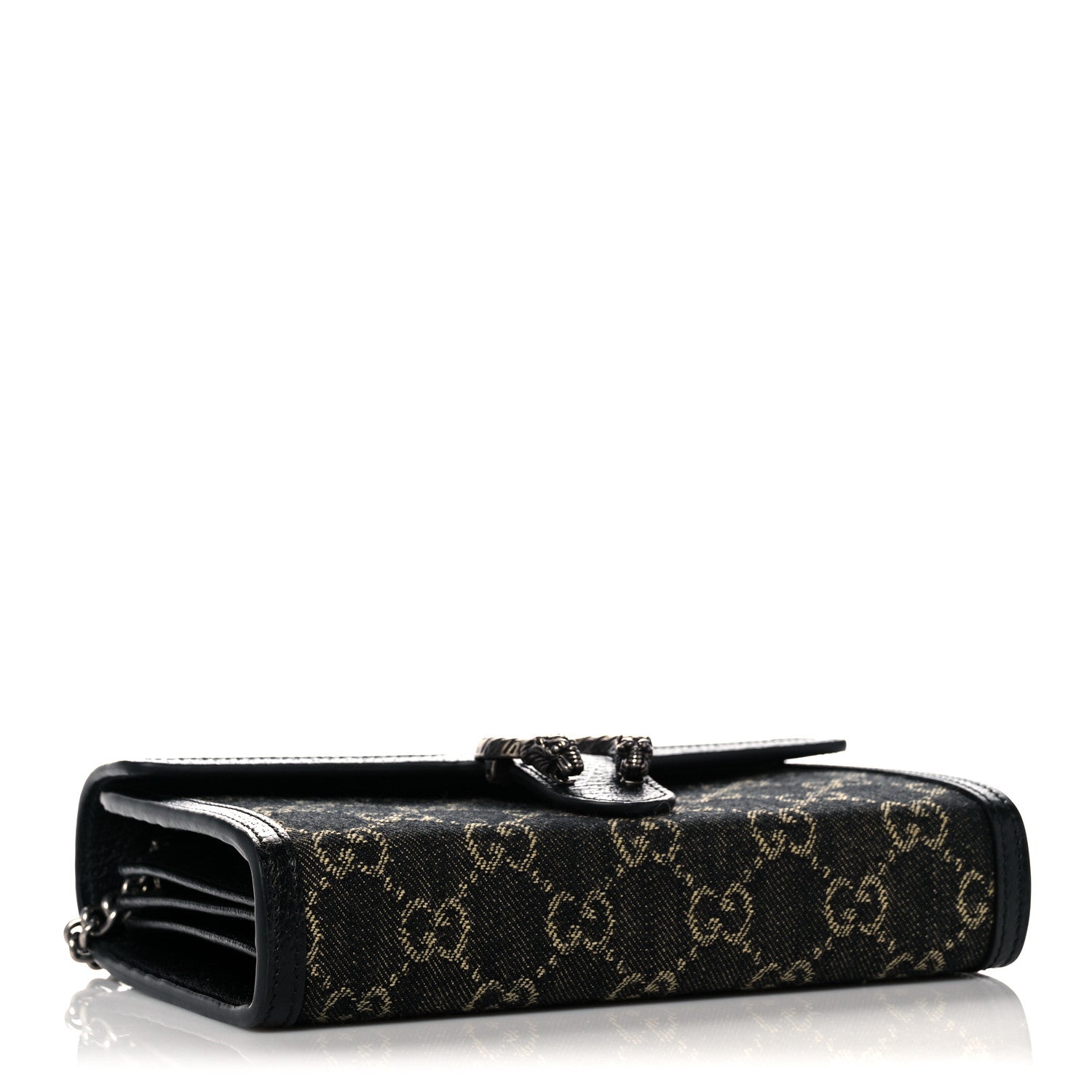 Gucci Jacquard Black Denim GG Monogram Mini Dionysus Chain Wallet Black Ivory 4 of 10