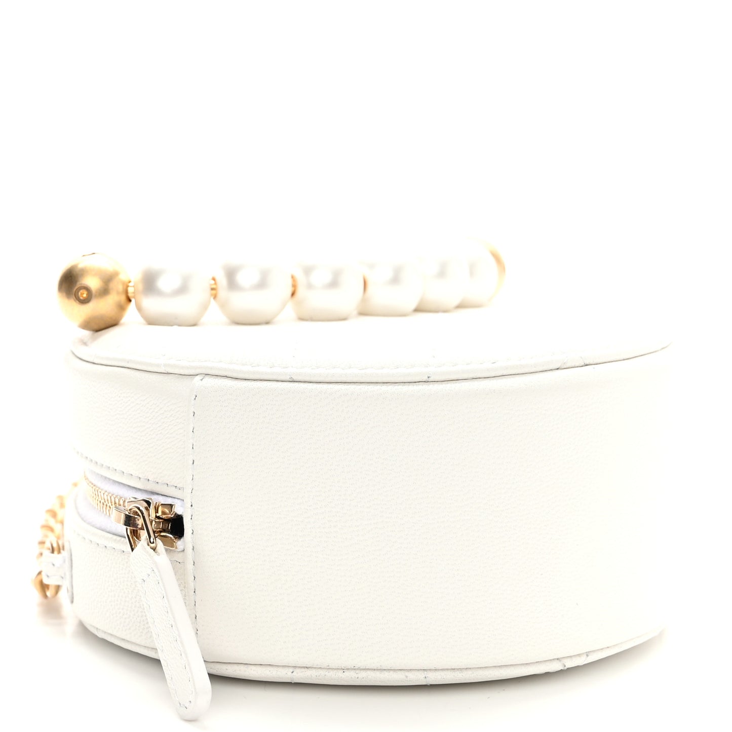 Lambskin Quilted Pearl Round Clutch With Chain White