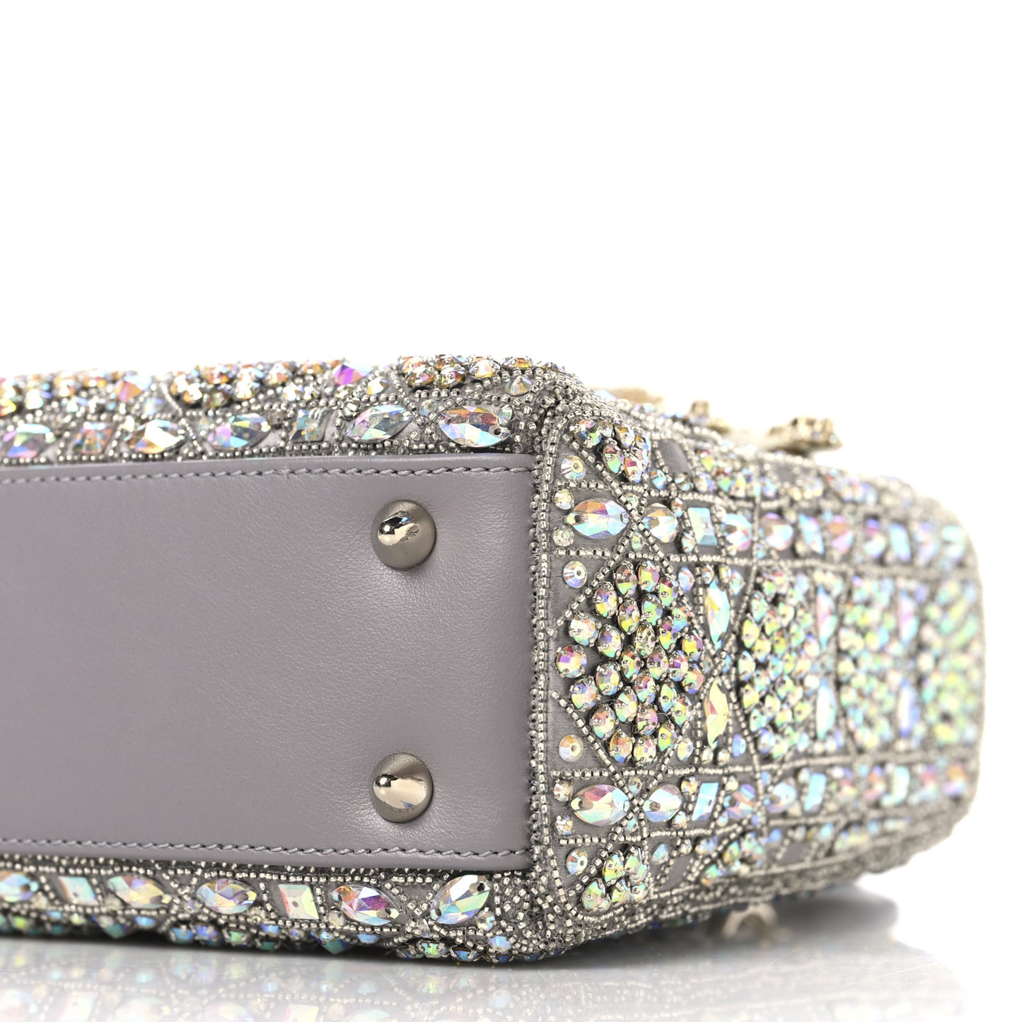 Calfskin Satin Celestial Bead Embroidery Embroidered Small Lady Dior Grey Multicolor