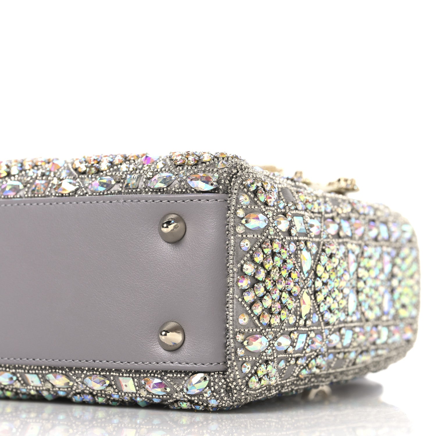 Christian Dior Calfskin Satin Celestial Bead Embroidery Embroidered Small Lady Dior Grey Multicolor 10 of 10