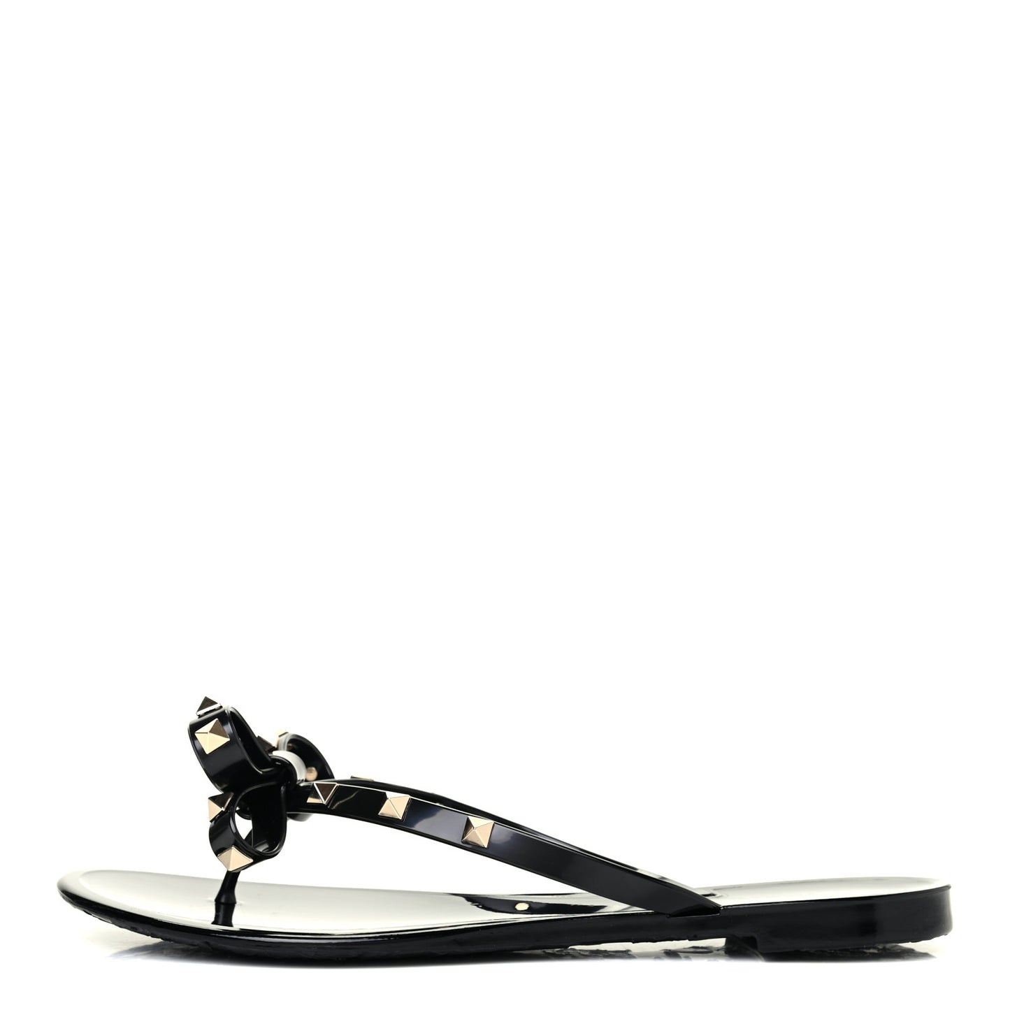 PVC Jelly Rockstud Bow Thong Sandals 40 Black